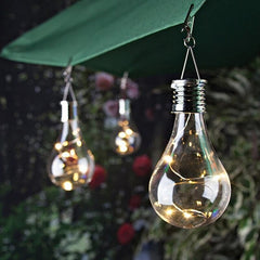 Lampa Solara LED Decorativa sub forma de Bulb, pentru exterior, suspendata, IP65, Ultron Transparent, lumina calda, Practicpentrucasa