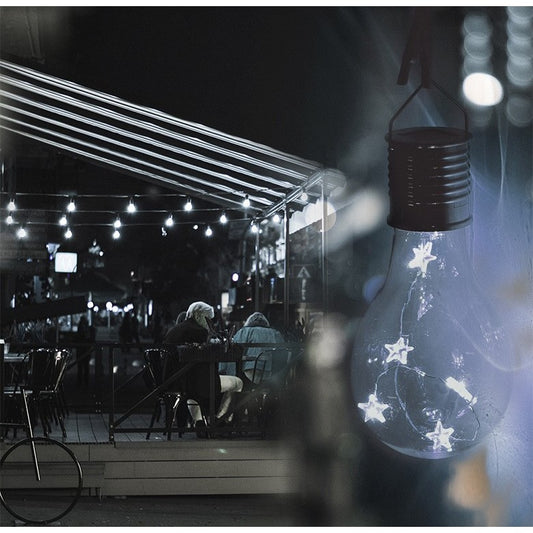 Lampa Solara LED Decorativa sub forma de Bulb, pentru exterior, suspendata, IP65, Ultron Transparent, lumina rece, Practicpentrucasa