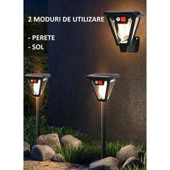 Lampa Solara LED, Practicpentrucasa, Tip Felinar, pentru Perete/Sol, 10.8 x 12.3 x 46 cm, 3 Moduri, Lumina Calda, din ABS si PP, Negru