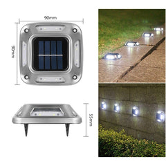 Lampa solara LED pentru gradina Practicpentrucasa, 8 LED-uri, prindere de perete sau impamantare, IP65, forma patrat, material ABS si Policarbonat, 9 x 9 cm, baterie 1.2V, 600 mah, alb rece