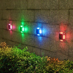 Lampa solara LED pentru gradina Practicpentrucasa, 8 LED-uri, prindere de perete sau impamantare, IP65, forma patrat, material ABS si Policarbonat, 9 x 9 cm, baterie 1.2V, 600 mah, multicolor