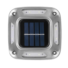 Lampa solara LED pentru gradina Practicpentrucasa, 8 LED-uri, prindere de perete sau impamantare, IP65, forma patrat, material ABS si Policarbonat, 9 x 9 cm, baterie 1.2V, 600 mah, alb rece