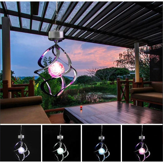 Lampa solara LED RGB spirala pentru gradina/terasa Practicpentrucasa, se roteste de la vant, 35 x 5.5 cm, rezistenta la apa, 2V, 600 mAh, multicolor