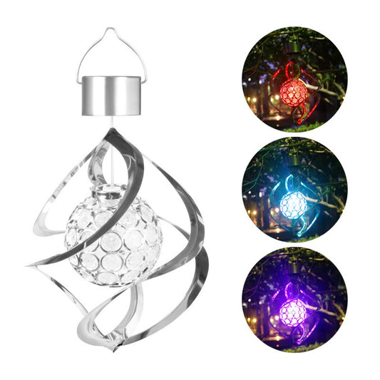 Lampa solara LED RGB spirala pentru gradina/terasa Practicpentrucasa, se roteste de la vant, 35 x 5.5 cm, rezistenta la apa, tip glob de cristal, 2V, 600 mAh, multicolor