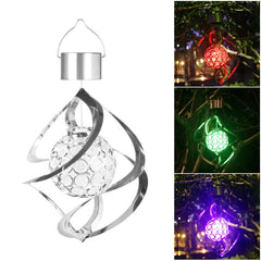 Lampa solara LED RGB spirala pentru gradina/terasa Practicpentrucasa, se roteste de la vant, 35 x 5.5 cm, rezistenta la apa, tip glob de cristal, 2V, 600 mAh, multicolor