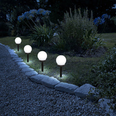 Set 2 Lampi Solare LED, Sferice, Tip Glob Practicpentrucasa, Diametru 10 cm, Alb rece
