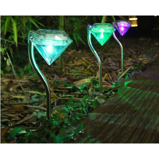 Lampa solara LED tip Diamant pentru gradina Practicpentrucasa, inaltime 30 cm, 2V, ABS, 600mAh, multicolor