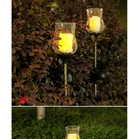 Lampa solara LED tip Lalea pentru gradina Practicpentrucasa, inaltime 55 cm,  material sticla si ABS, 2V, ABS, 600mAh, alb cald