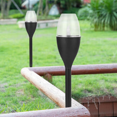 Lampa solara LED tip pahar de vin pentru gradina Practicpentrucasa, inaltime 37.5 cm, efect de flacara, material PVC si ABS, 2V, 200mAh, alb rece