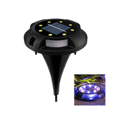 Lampa solara LED tip spot pentru gradina Practicpentrucasa, cu 4 leduri laterale multicolore si 8 leduri principale alb rece, IP65, material ABS, baterie 2V, 700 mah, 11x13.5 cm, multicolor