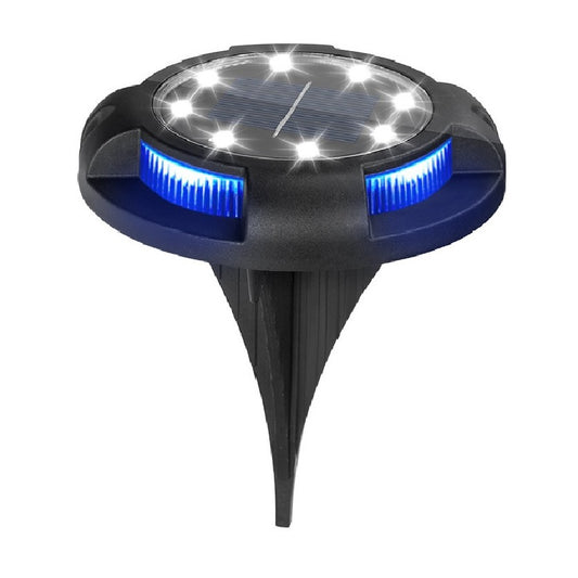 Lampa solara LED tip spot pentru gradina Practicpentrucasa, cu 4 leduri laterale multicolore si 8 leduri principale alb rece, IP65, material ABS, baterie 2V, 700 mah, 11x13.5 cm, multicolor