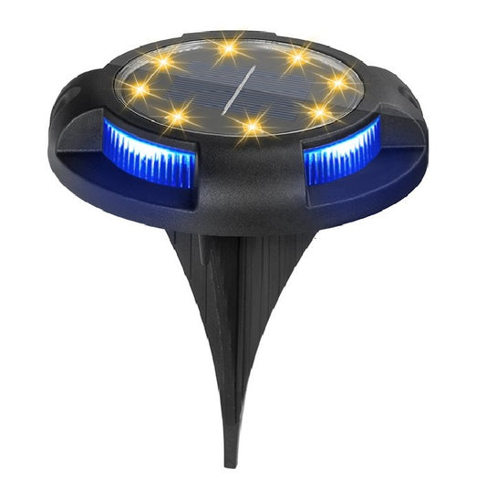 Lampa solara LED tip spot pentru gradina Practicpentrucasa, cu 4 leduri laterale multicolore si 8 leduri principale alb cald, IP65, material ABS, baterie 2V, 700 mah, 11x13.5 cm, multicolor