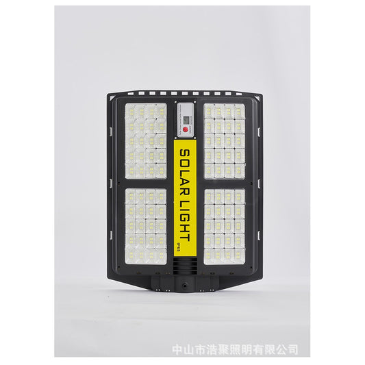 Lampa solara stradala Practicpentrucasa, cu telecomanda, senzor de miscare si lumina, suport prindere, 280 LED-uri, IP65, ABS, 12AH, 500W, temperatura culoare 6500K, 44.5x37.7x6.6 cm, autonomie 10-12 ore, negru