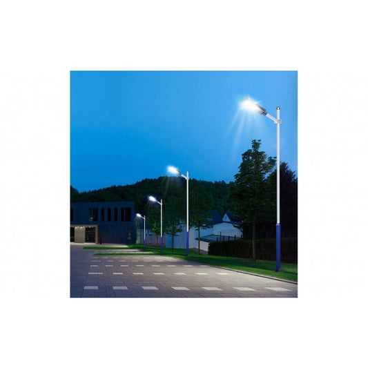 Lampa solara stradala Practicpentrucasa, cu telecomanda, senzor de miscare si lumina, suport prindere, 192 LED-uri, IP65, ABS, 8AH, 200W, temperatura culoare 6500K, 58.6x18.8x5 cm, autonomie 10-12 ore, negru