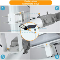 Lampa solara stradala Practicpentrucasa, IP65, senzor de lumina, 417 LED-uri SMD, 24000 lm, 300W, autonomie 12-16 ore, telecomanda, montare prin fixare, pentru strada sau gradina, finisaj lucios, material ABS, 49.5 x 21 x 6.5 cm, lumina alb rece