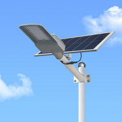 Lampa solara stradala Practicpentrucasa, IP65, senzor de lumina, 60 LED-uri SMD, 2250 lm, panou 25W, putere 200W, autonomie 12-16 ore, telecomanda, montare prin fixare, pentru strada sau gradina, finisaj mat, material ABS,  51.5 x 21 x 7.5, gri