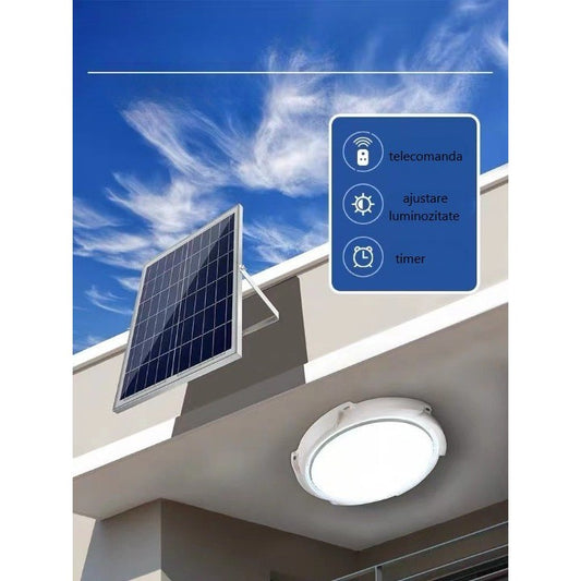 Plafoniera solara Practicpentrucasa, 30W, diametru 145MM, cu telecomanda, lungime prelungitor 4.6 m,  alb rece