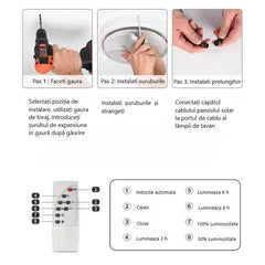 Plafoniera solara Practicpentrucasa, 50 W, diametru 200 MM, cu telecomanda, lungime prelungitor 4.6 m alb rece