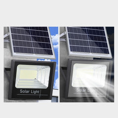 Proiector LED SMD 65W cu incarcare solara Practicpentrucasa, panou solar, cu telecomanda, suport prindere, material ABS, 3AH, 114 LED-uri, 271Lm, 20x15 cm, negru
