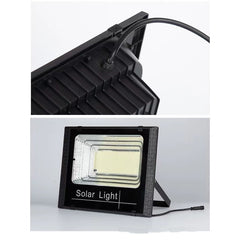 Proiector LED SMD 65W cu incarcare solara Practicpentrucasa, panou solar, cu telecomanda, suport prindere, material ABS, 3AH, 114 LED-uri, 271Lm, 20x15 cm, negru