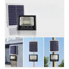 Proiector LED/Lampa solara de exterior Practicpentrucasa, 22 cm x 27 cm, Rezistent la Apa IP67, cu Panou Solar, 248 LED SMD, 150 W, Senzor de lumina, Timer, cu Telecomanda, 2 moduri de iluminat, kit montaj inclus, Lumina Rece