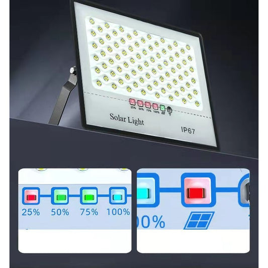 Set 2 proiectoare LED cu Panou Solar Practicpentrucasa, Senzor de miscare, Telecomanda, Waterproof, 322*2  LED-uri incorporate, 200W, 30*24 cm, IP67, Design Modern, Negru