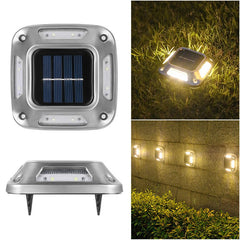 Set 4 Lampi Solare, Practicpentrucasa, 8 LED-uri, IP65, din ABS+PC, 6-12 h Iluminare, Baterie 1.2 V 600 mAh, Montare pe Perete/Pamant, Lumina Alb Cald, 9 x 9 x 5.5 cm, Gri