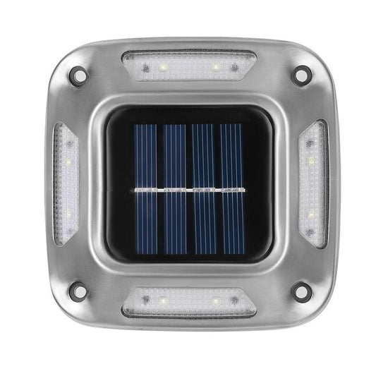 Set 4 Lampi Solare, Practicpentrucasa, 8 LED-uri, IP65, din ABS+PC, 6-12 h Iluminare, Baterie 1.2 V 600 mAh, Montare pe Perete/Pamant, Lumina Alb Cald, 9 x 9 x 5.5 cm, Gri