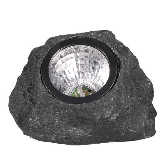 Lampa solara LED decorativa pentru gradina Practicpentrucasa, imitatie piatra, lumina puternica 4 LED-uri, 12 x 15 cm, material ABS, baterie Ni-MH, 600 mAh, panou solar 2V, lumina alb rece, gri