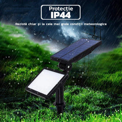Lampa solara pentru terasa/gradina 48 de LED-uri Practicpentrucasa, cu 2 moduri de fixare, senzor de lumina, IP44, material ABS, 5W, 80 lm, 26.5 cm x 14 cm, Alb Rece